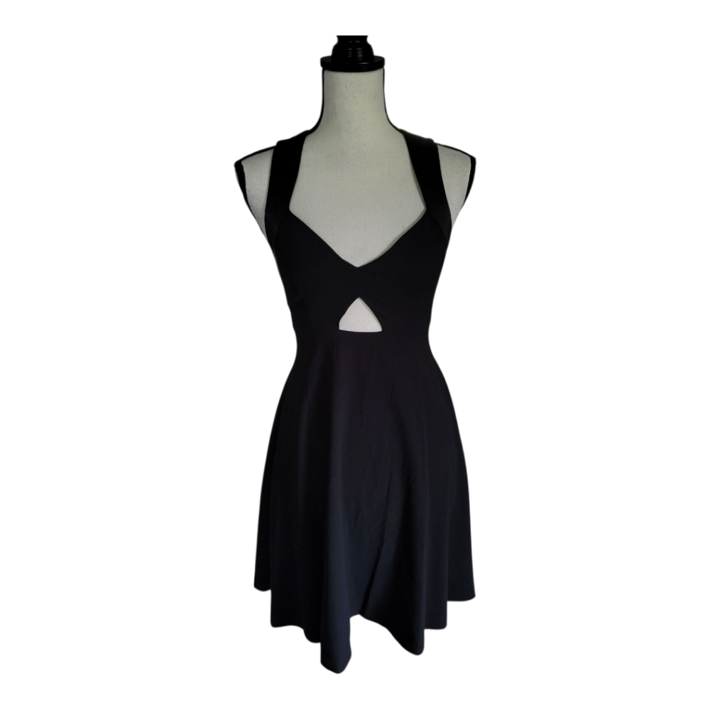 alice‎ + olivia Dina Leather-Trim A-Line Cocktail Dress Womens Size 2 Black